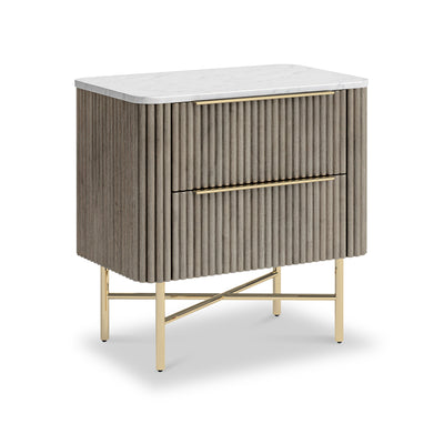 Amelie Grey Fluted 2 Drawer Bedside Table