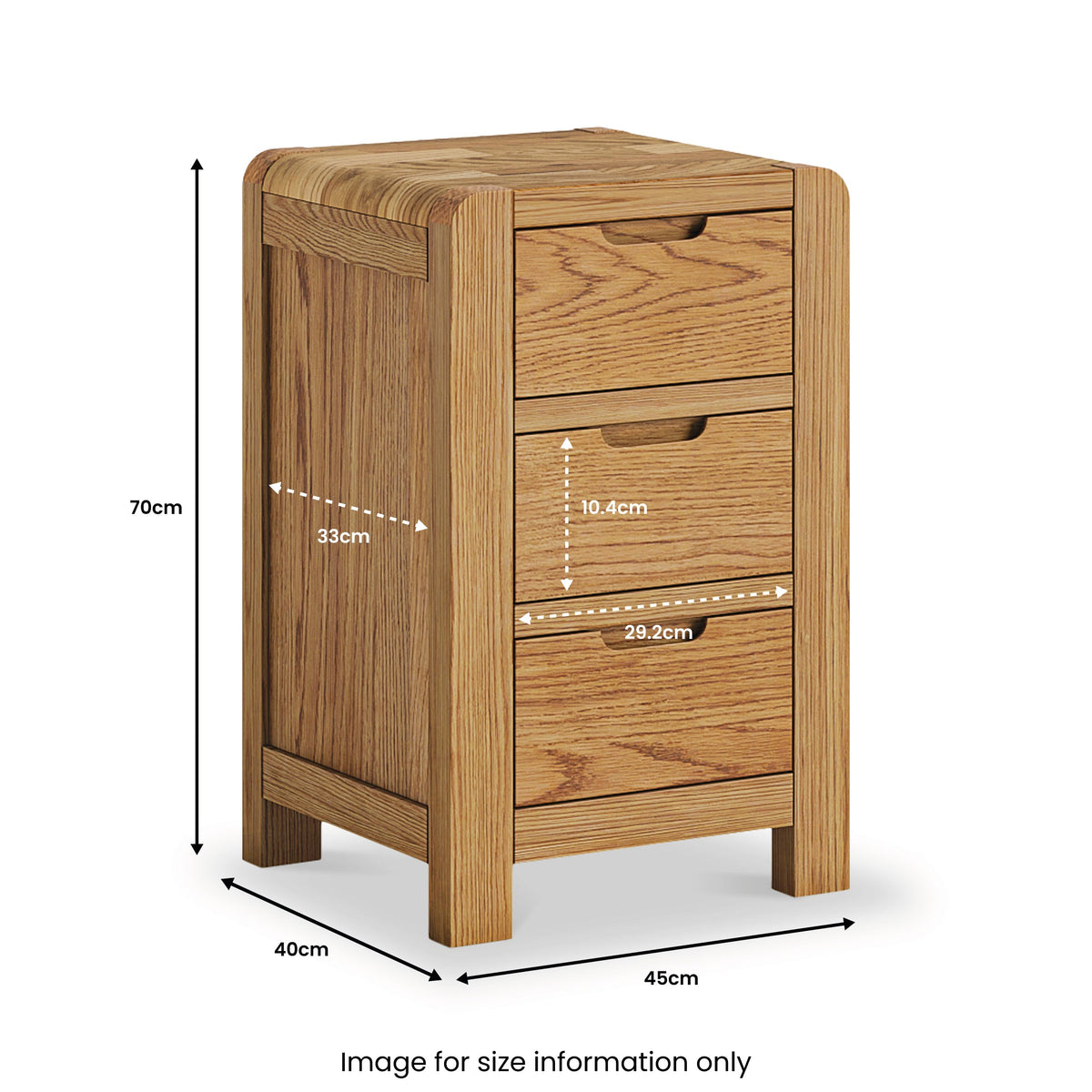 Harvey Oak 3 Drawer Bedside Table from Roseland Furniture