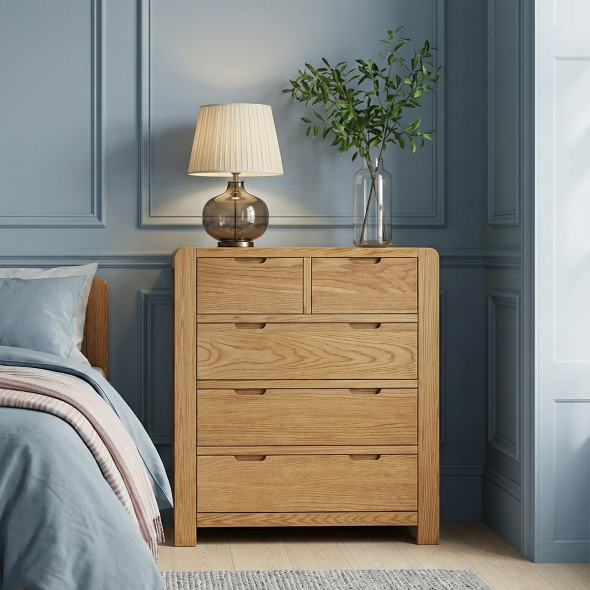Harvey Oak 2 Over 3 Chest of drawer from Roseland Furniture