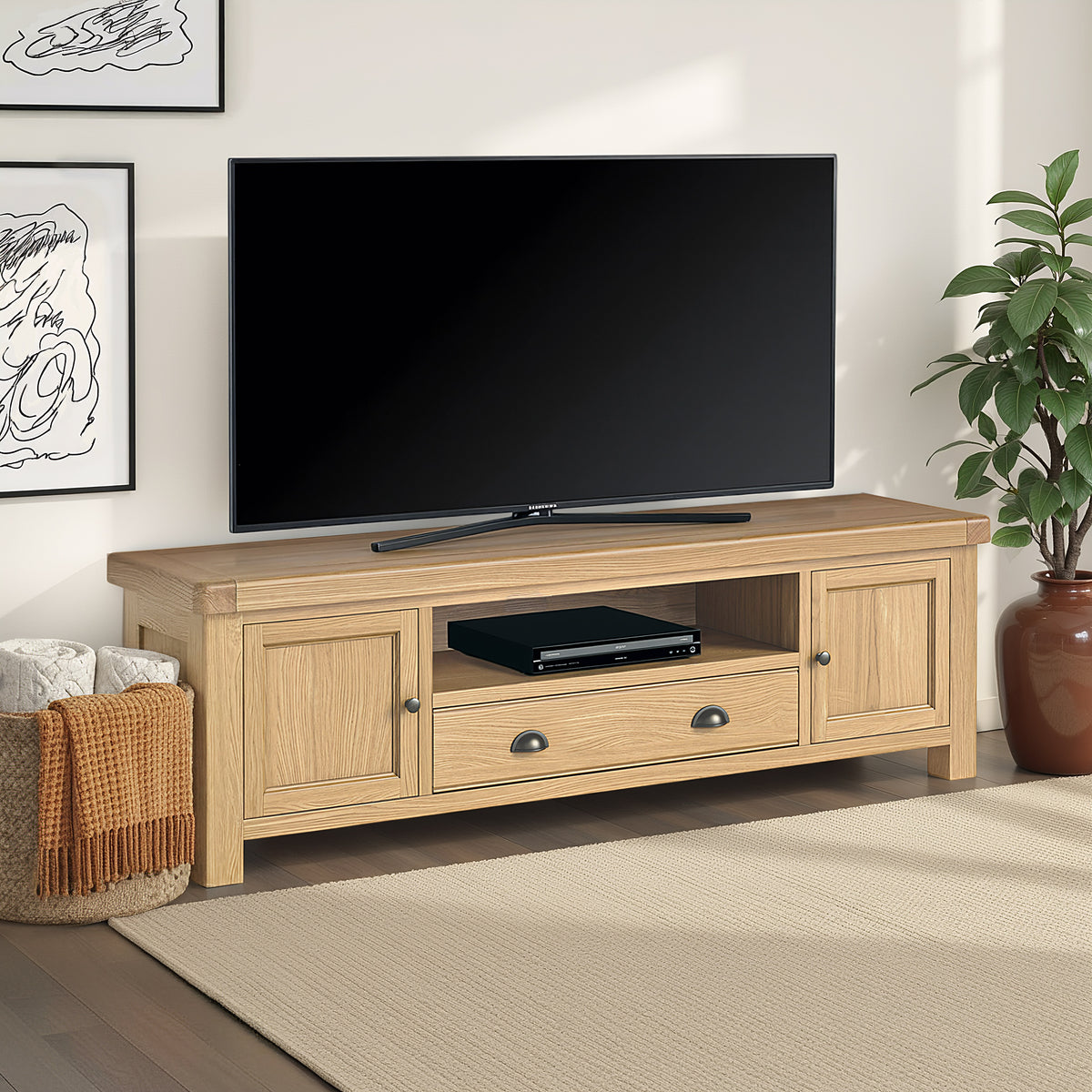 Portland Oak Extra Wide Tv Unit from Roseland Furniture