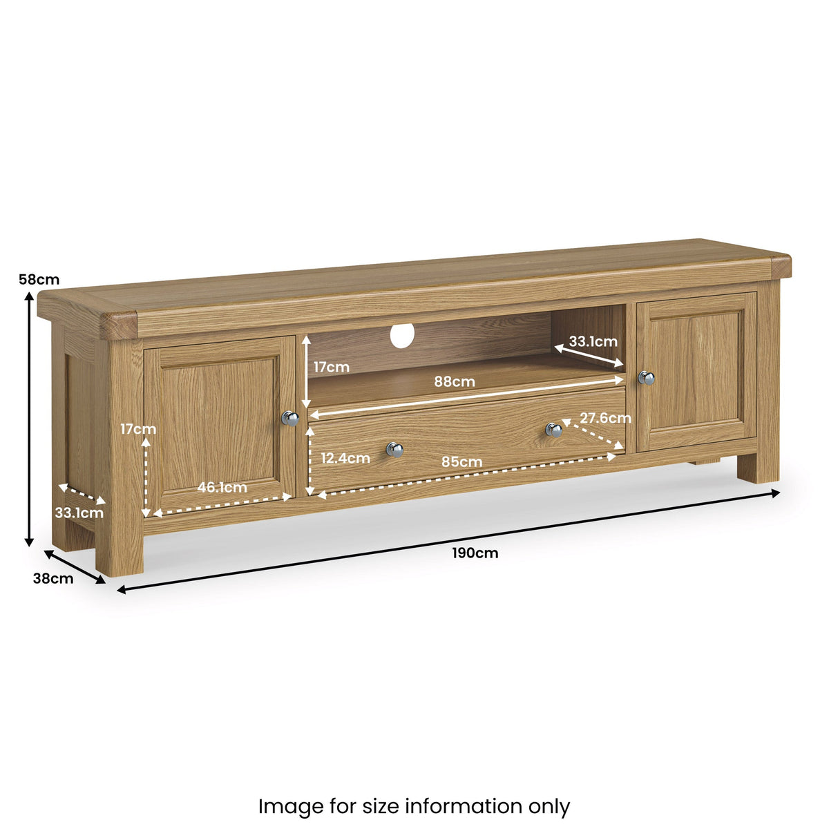 Portland Oak 190cm Extra Wide TV Unit from Roseland Furniture