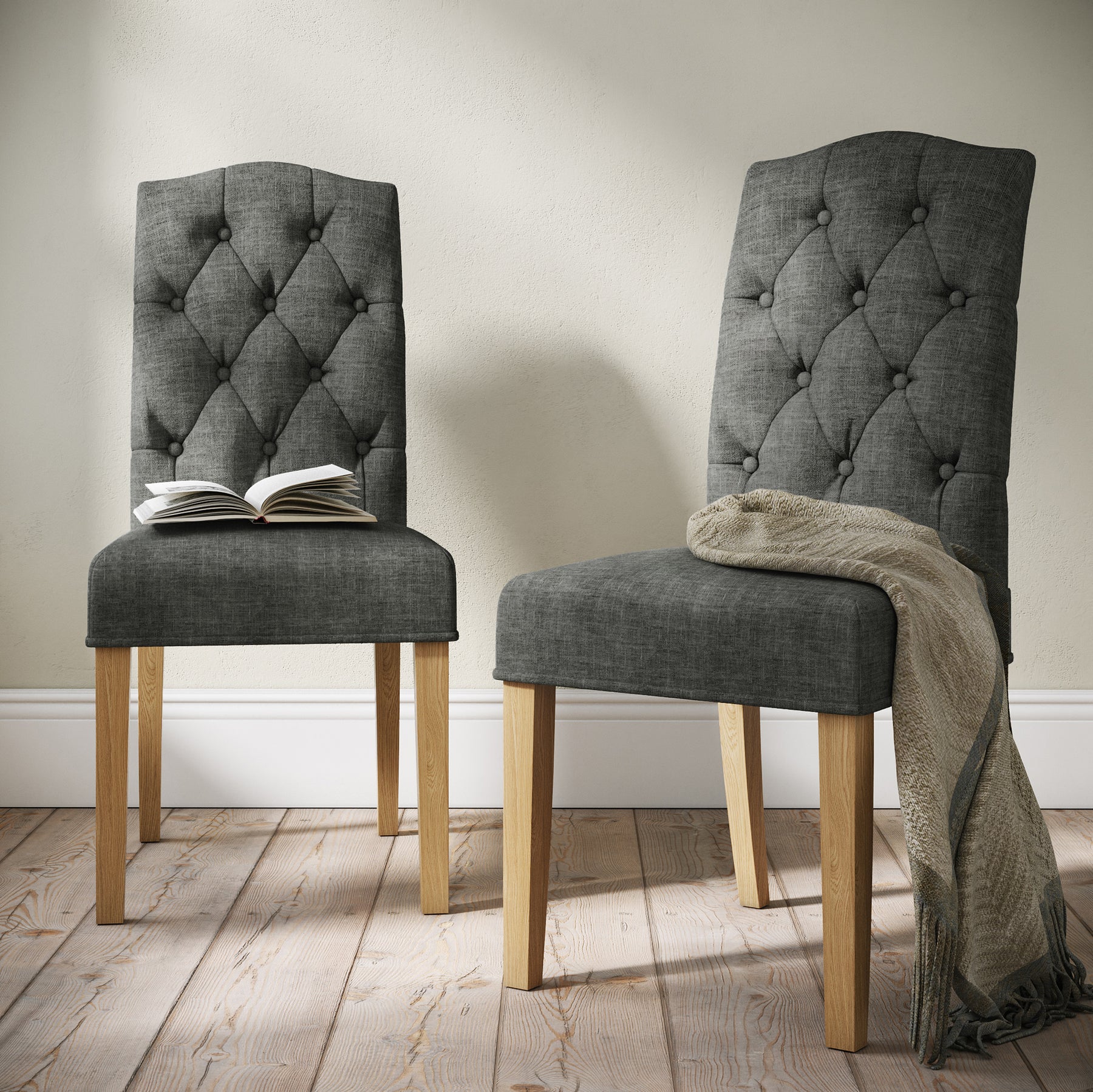 Portland Button Back Dining Chair Charcoal from Roseland Furniture