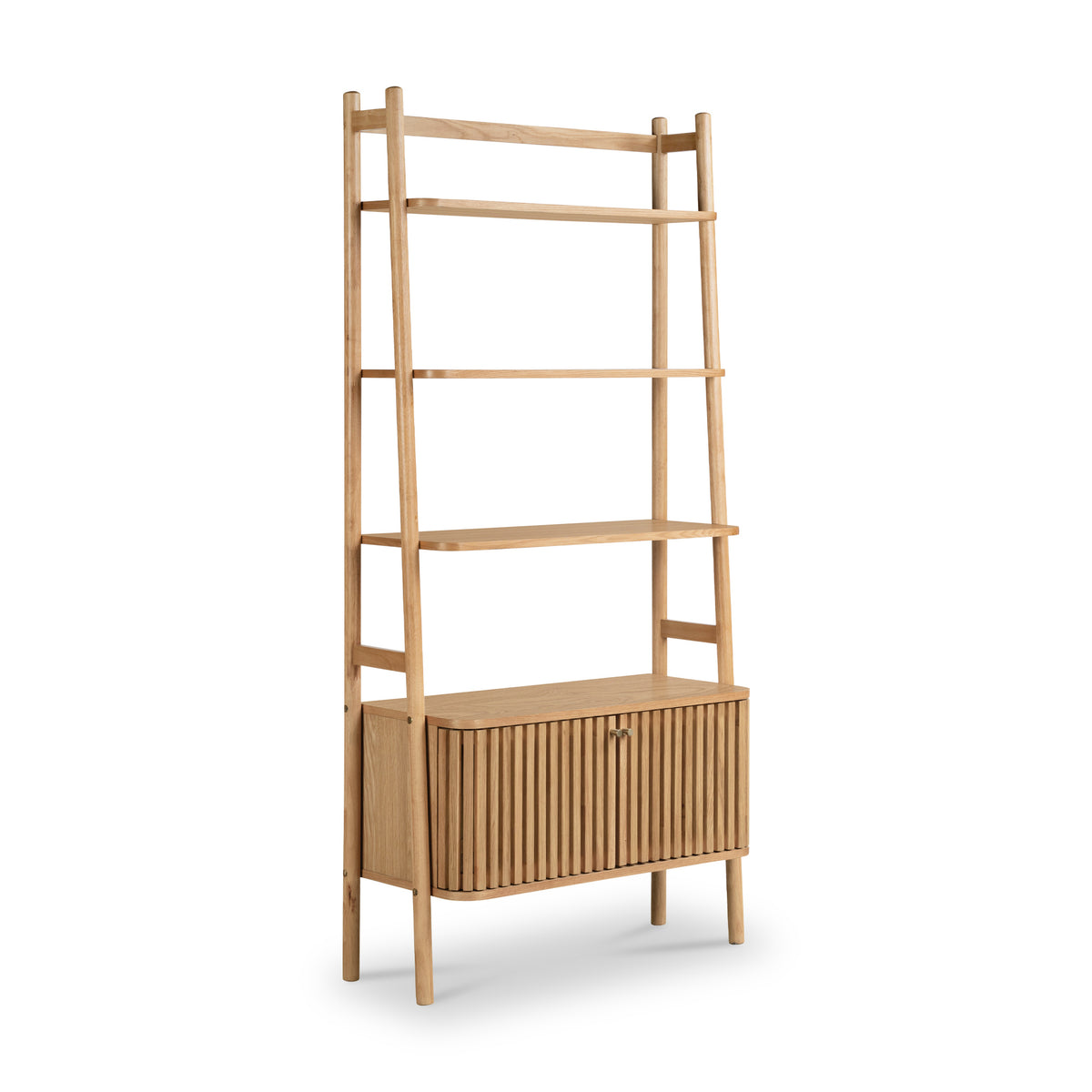 Shorwell Oak Large Bookcase with 2 Door Slatted Cupboard from Roseland Furniture