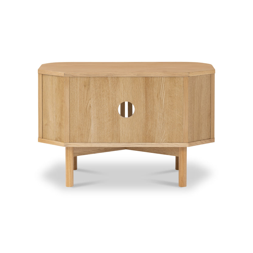 Shorwell Oak Contemporary Small Slatted Corner TV Unit Stand Roseland
