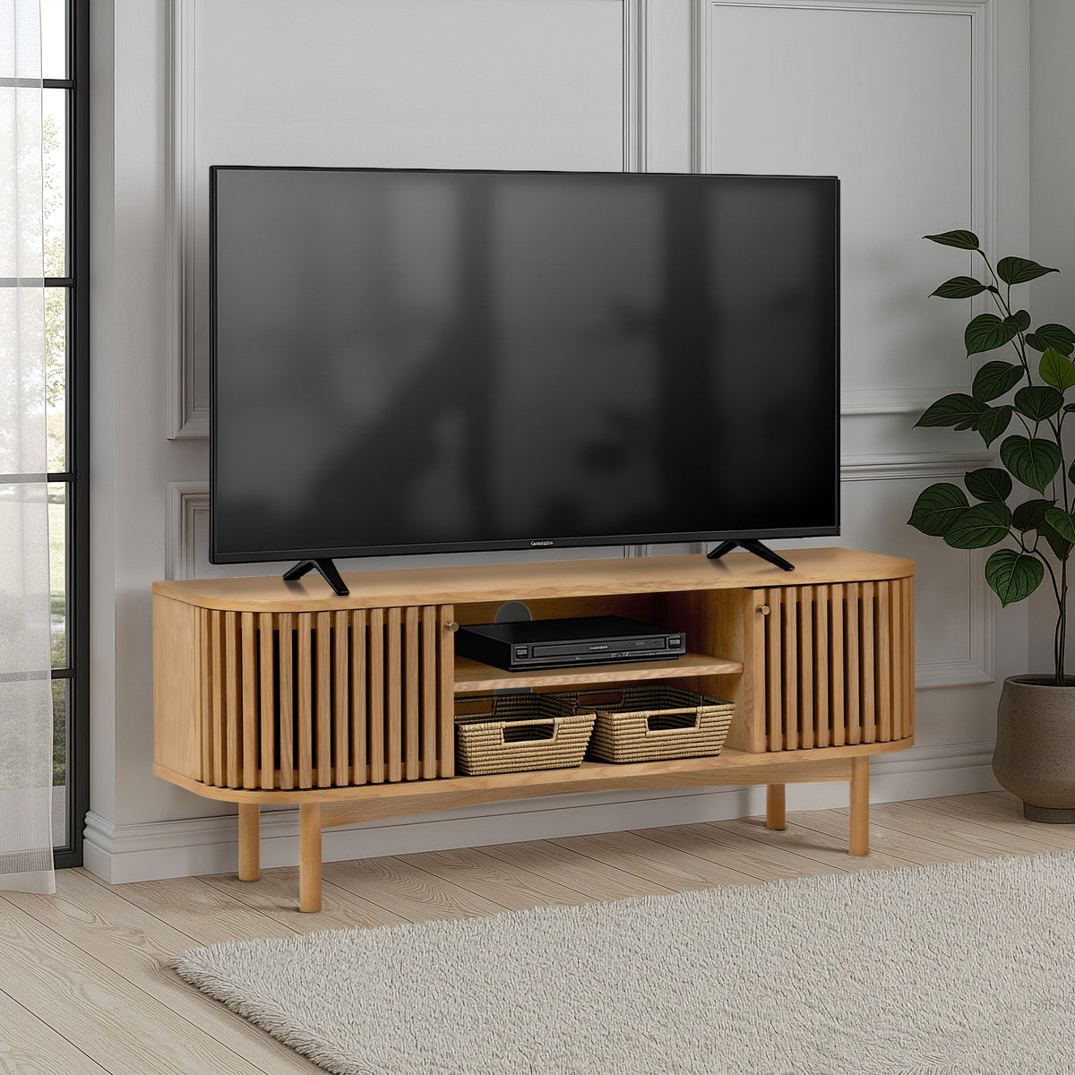 Shorwell Oak 130cm Slatted TV Unit from Roseland
