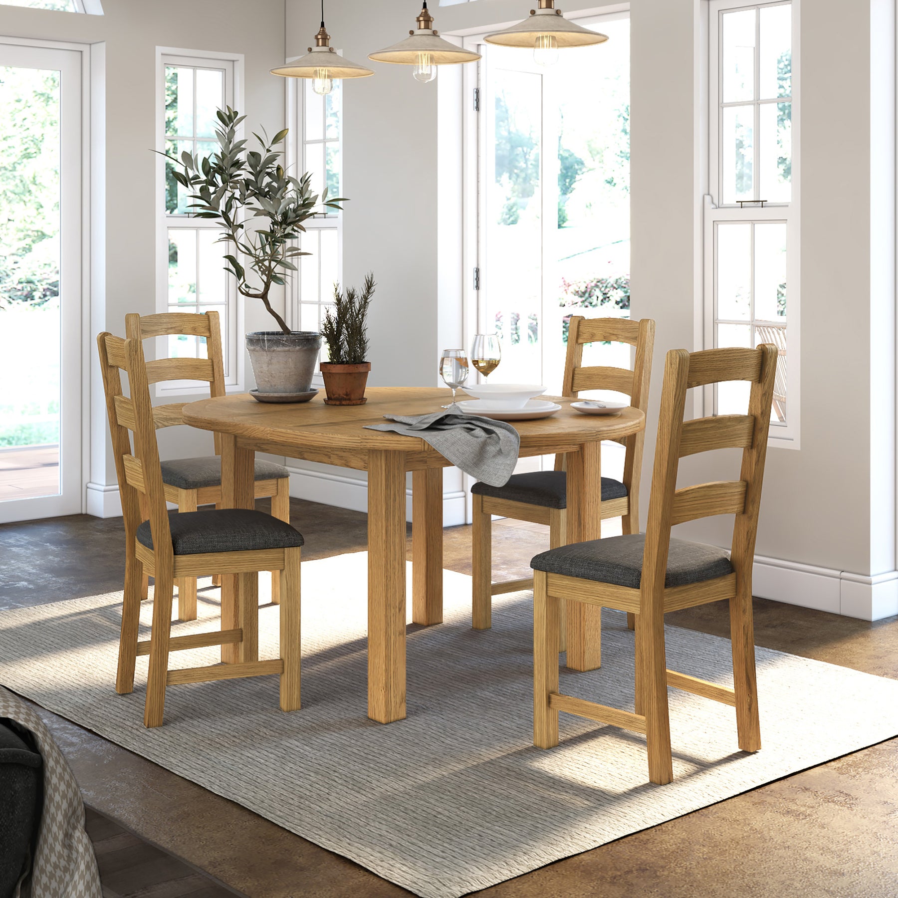 Broadway Oak 120-160cm Round Extendable Dining Table