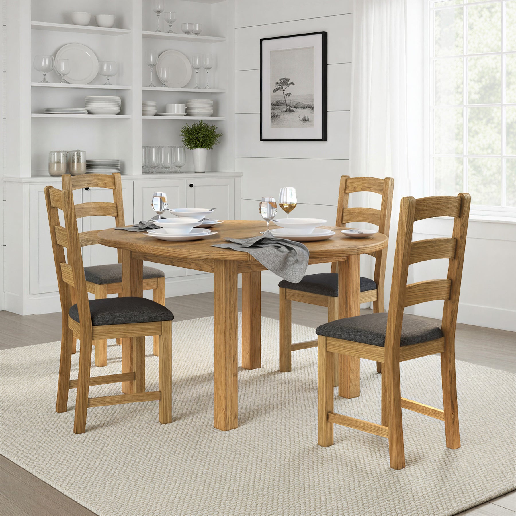 Broadway Oak 120-160cm Round Extendable Dining Table