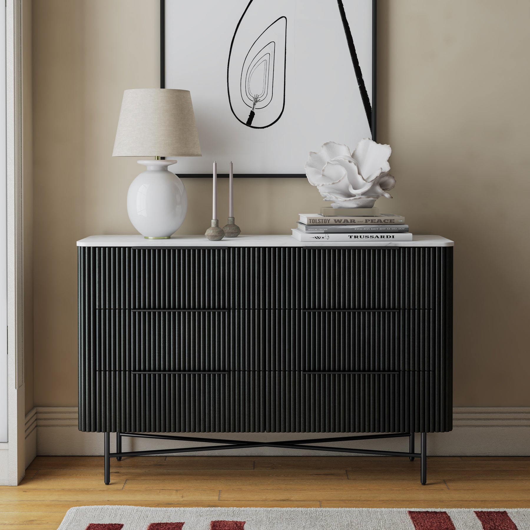 Milo Mango & Marble Black 6 Drawer Chest for bedroom