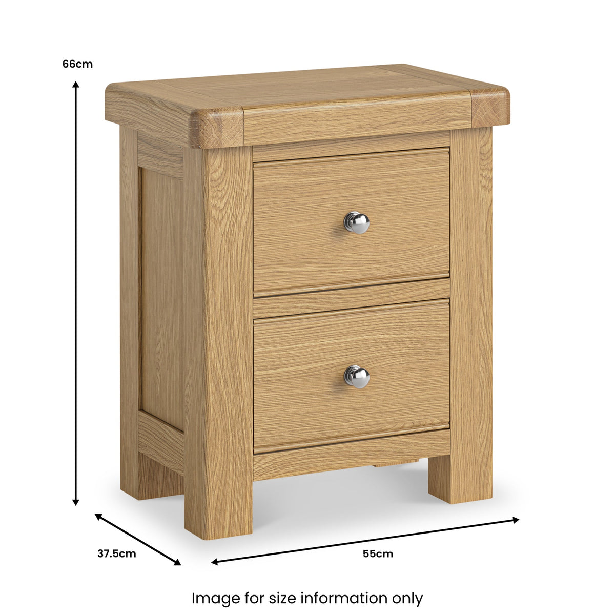 Portland Oak 2 Drawer Bedside Table from Roseland Furniture