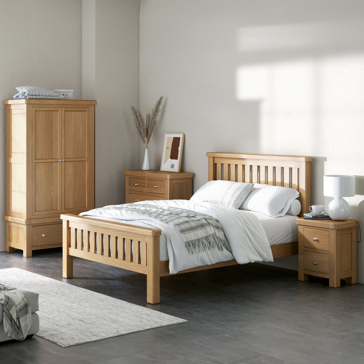 Portland Oak 2 Drawer Bedside Table from Roseland Furniture