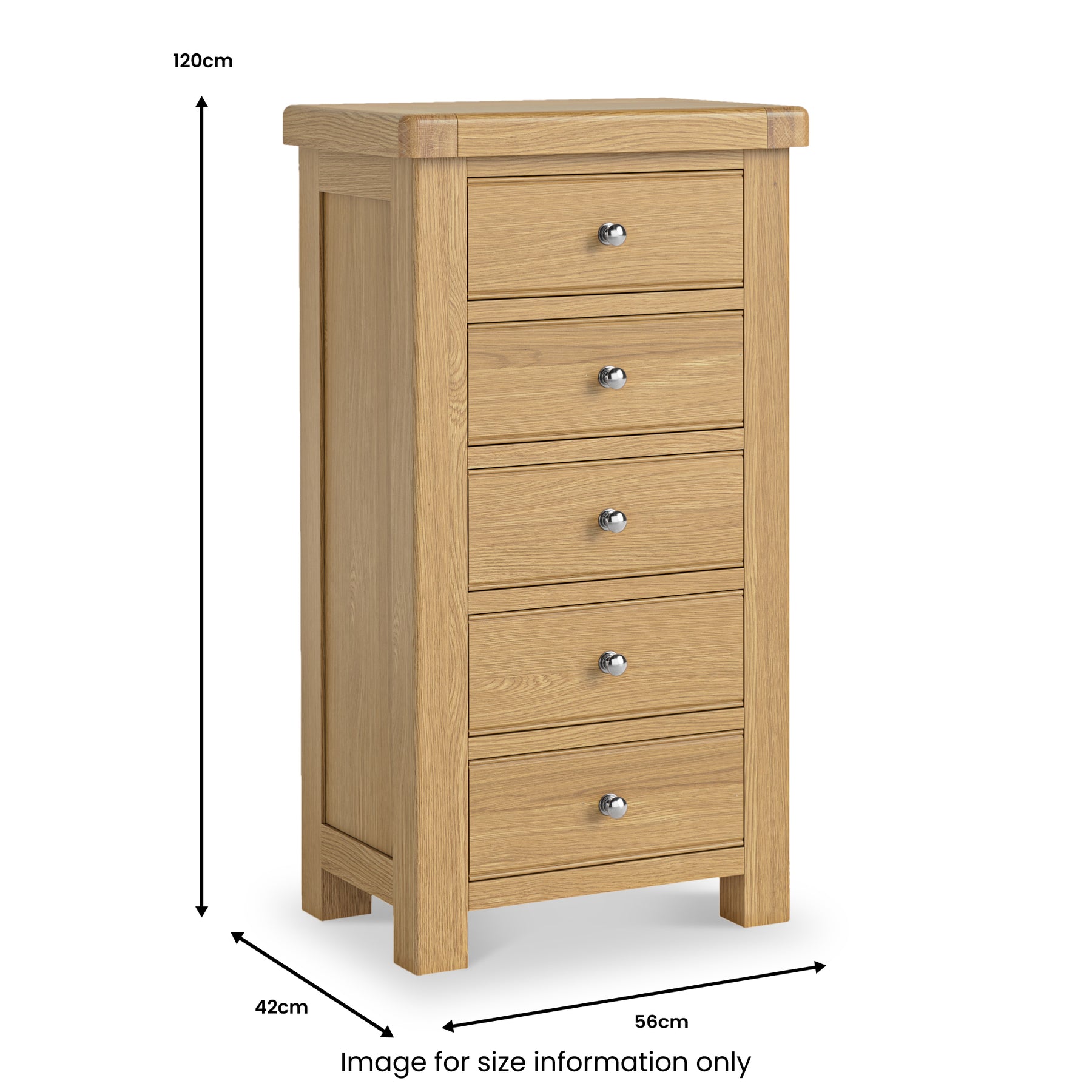 Portland-Oak-5-Drawer-Tallboy from Roseland Furniture