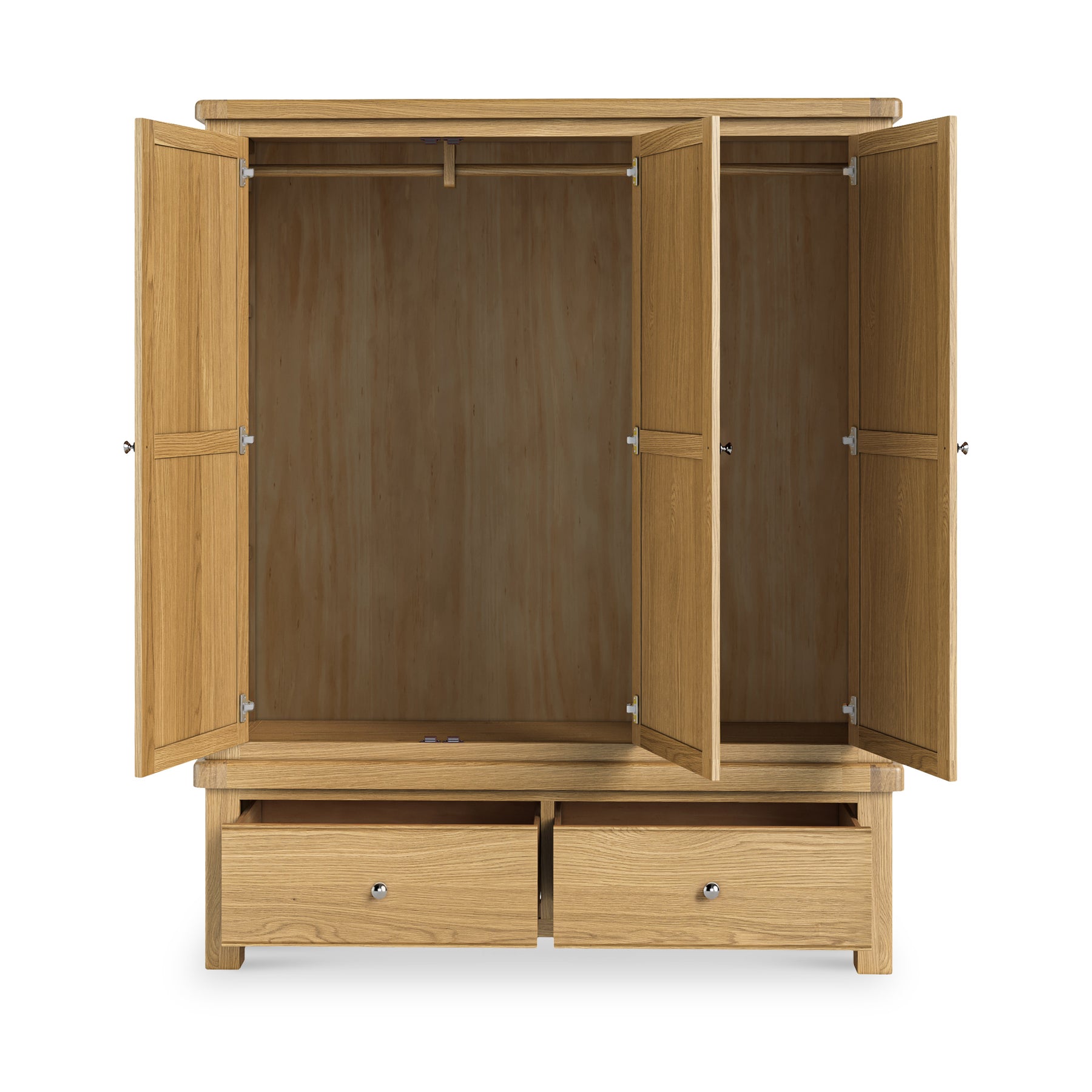 Portland Oak 2 Drawer Triple Wardrobe from Roseland Furniture