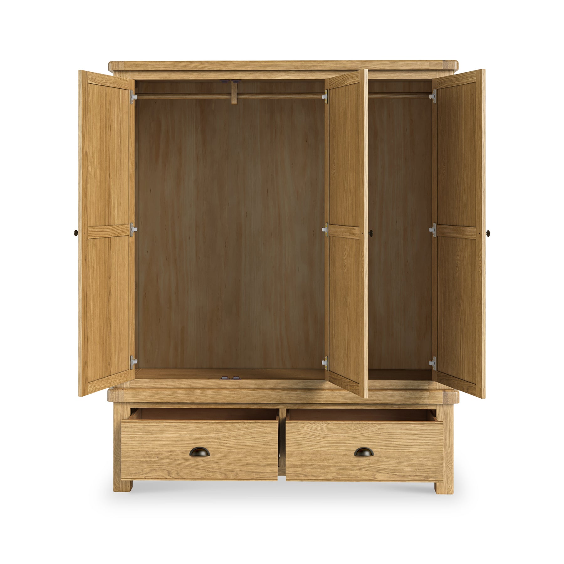 Portland Oak 2 Drawer Triple Wardrobe from Roseland Furniture