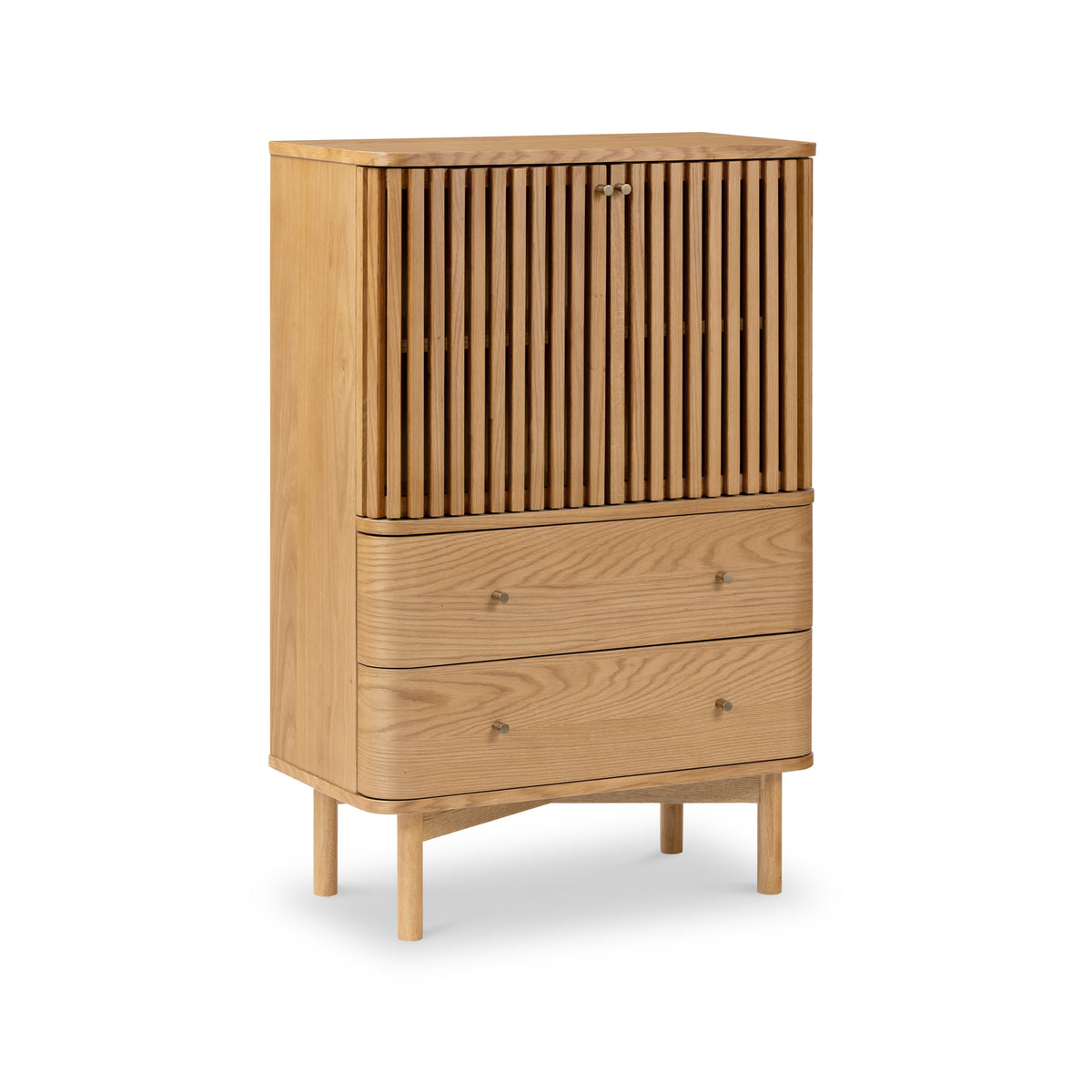 Shorwell Oak Slatted 2 Drawer 2 Door Cabinet from Roseland Furniture