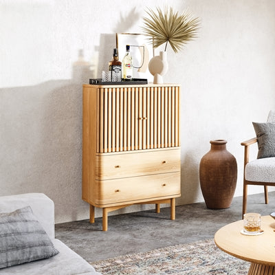 Shorwell Oak Slatted 2 Drawer 2 Door Cabinet