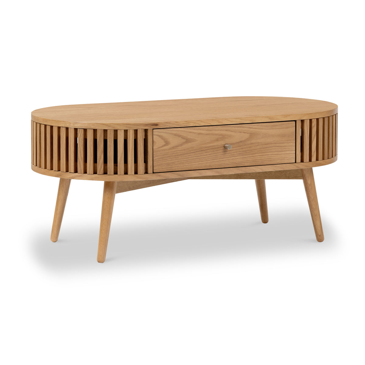 Shorwell Oak Slatted Oval 1 Drawer Coffee Table from Roseland Furniture