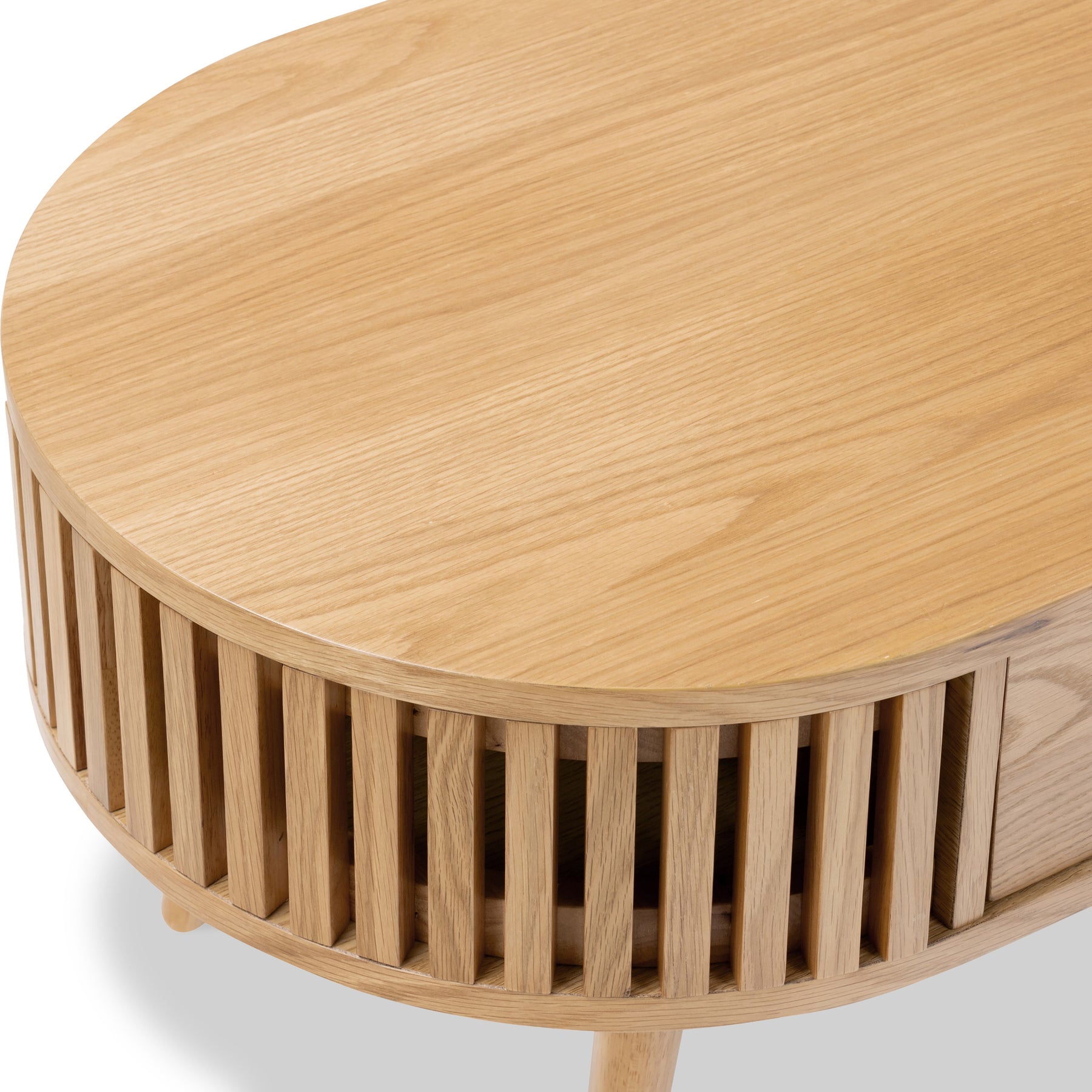 Shorwell Oak Slatted Oval 1 Drawer Coffee Table from Roseland Furniture
