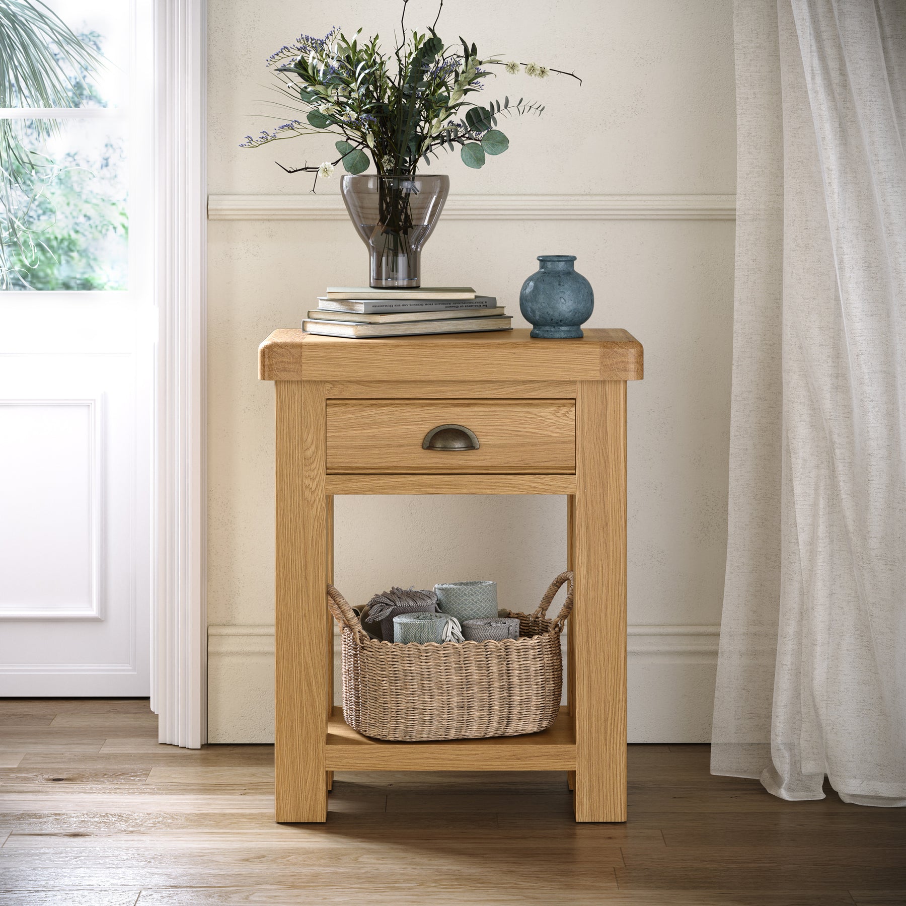 Portland-Oak-1-Drawer-Telephone-Table from Roseland Furniture