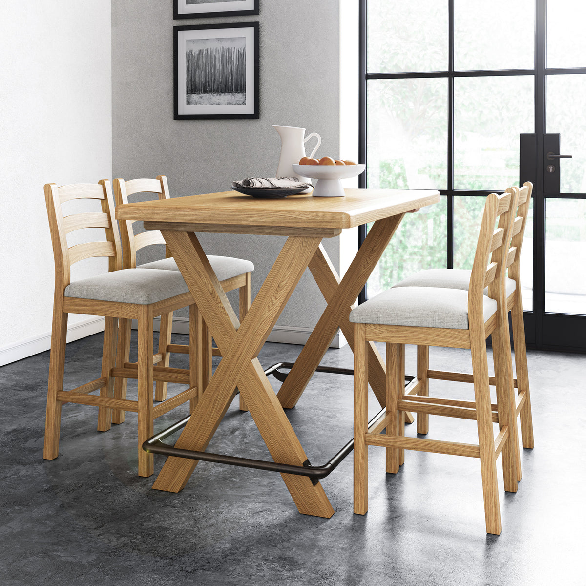 Portland Oak Kitchen Breakfast Bar Table for People Roseland