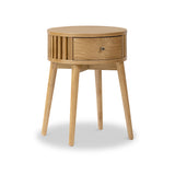 Shorwell Oak Slatted Round 1 Drawer Side Table from Roseland Furniture