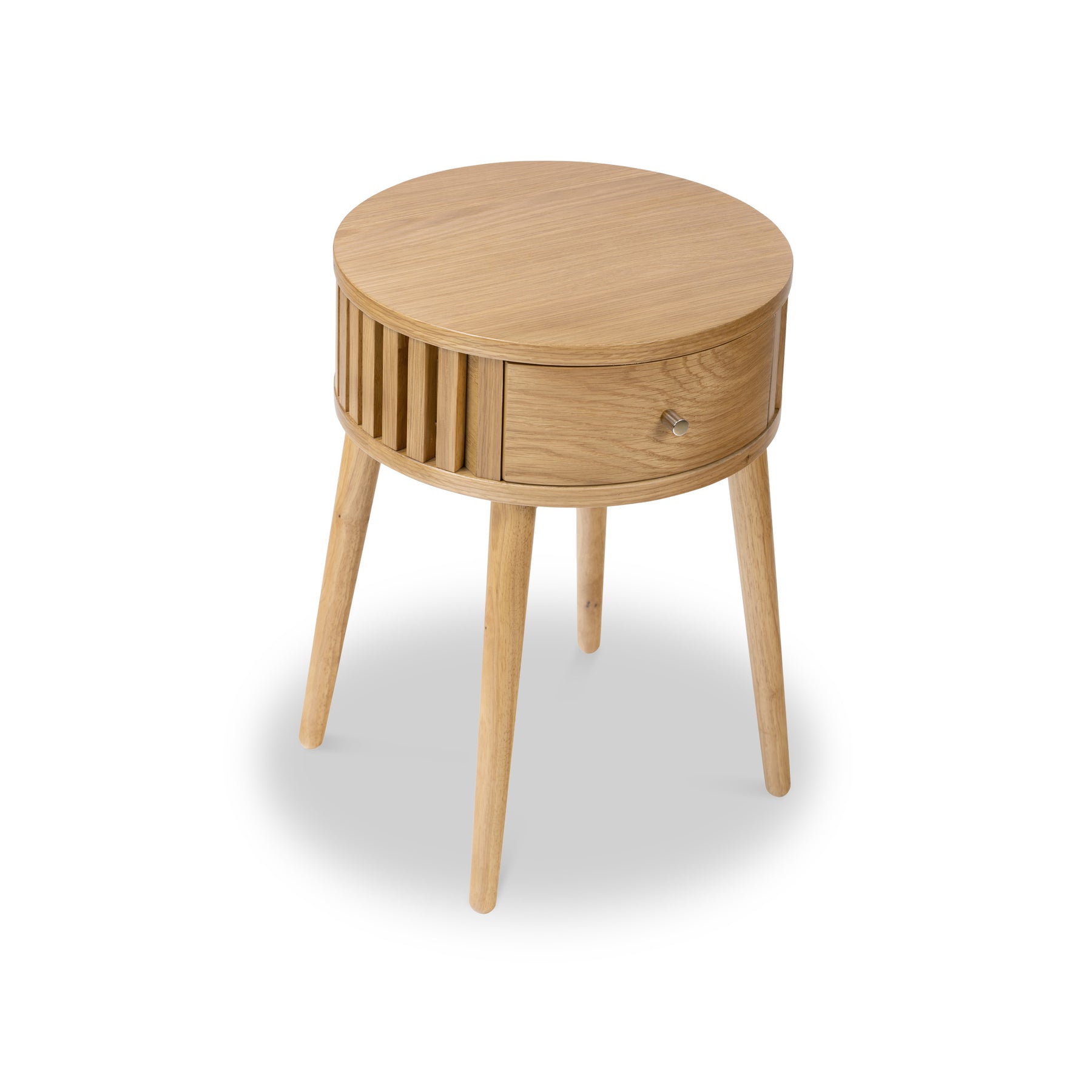 Shorwell Oak Slatted Round 1 Drawer Side Table