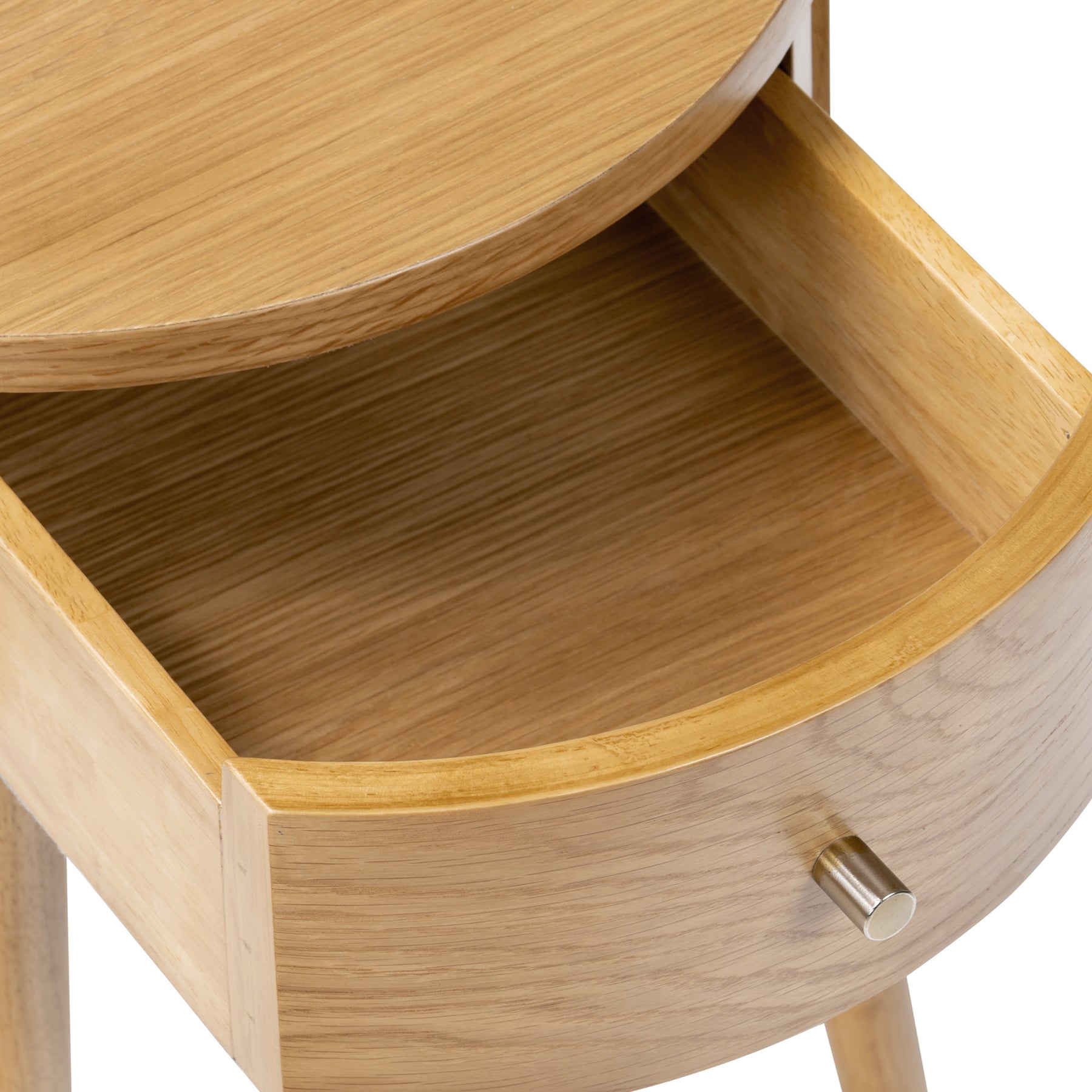 Shorwell Oak Slatted Round 1 Drawer Side Table