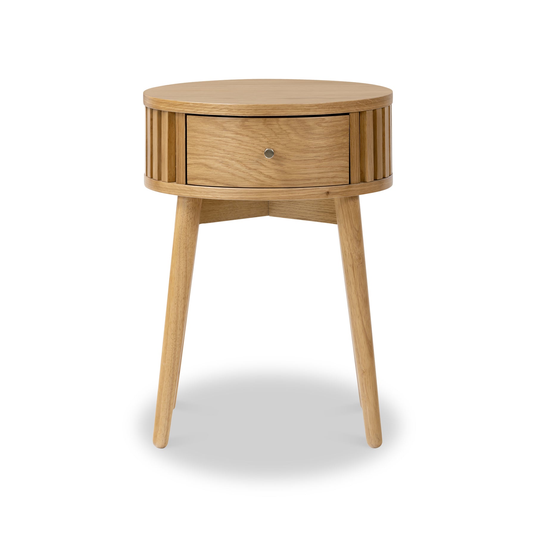 Shorwell Oak Slatted Round 1 Drawer Side Table