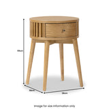 Shorwell Oak Slatted Round 1 Drawer Side Table dimensions