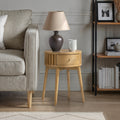Shorwell Oak Slatted Round 1 Drawer Side Table from Roseland Furniture