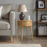 Shorwell Oak Slatted Round 1 Drawer Side Table from Roseland Furniture