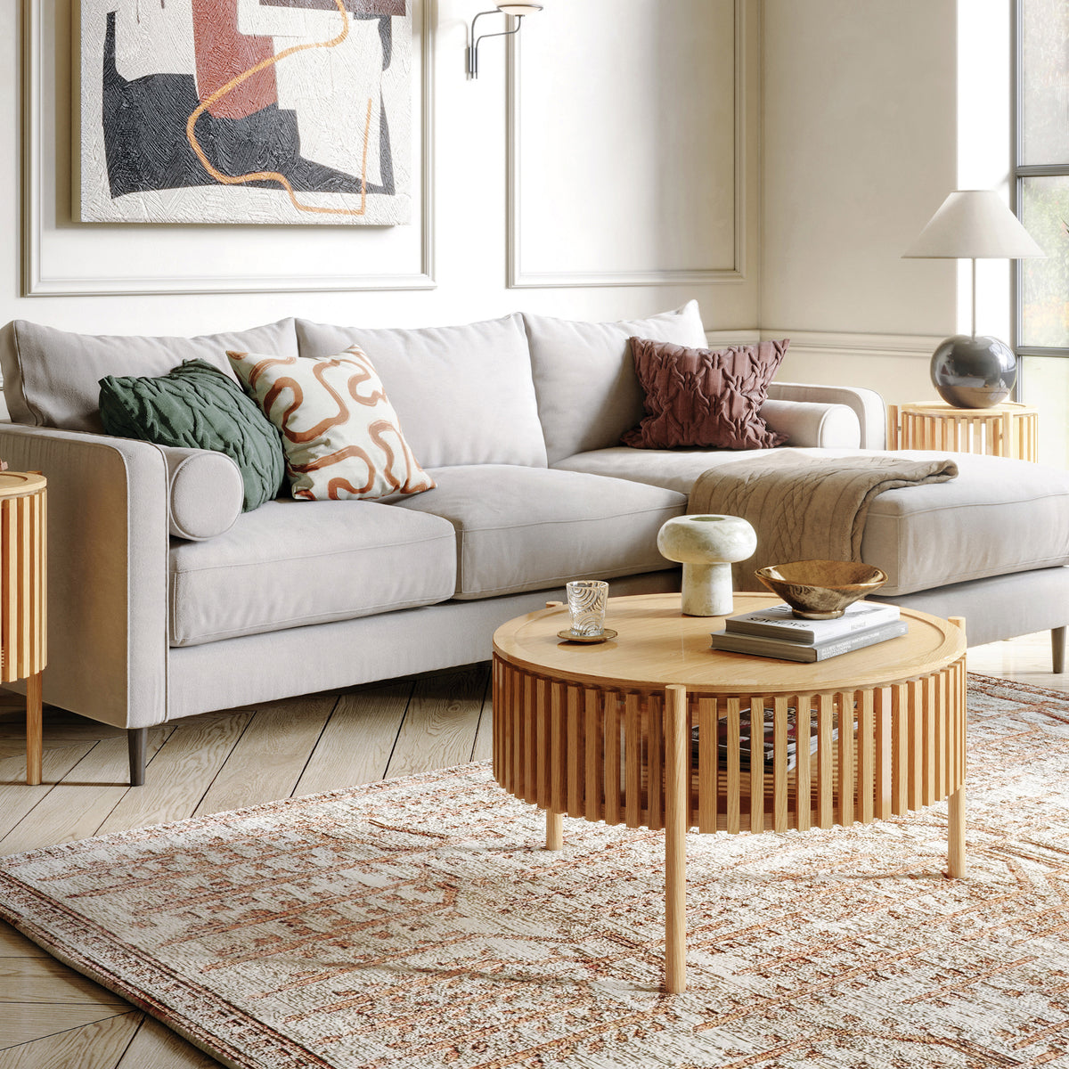 Shorwell Oak Slatted Story 2 Door Coffee Table from Roseland Furniture