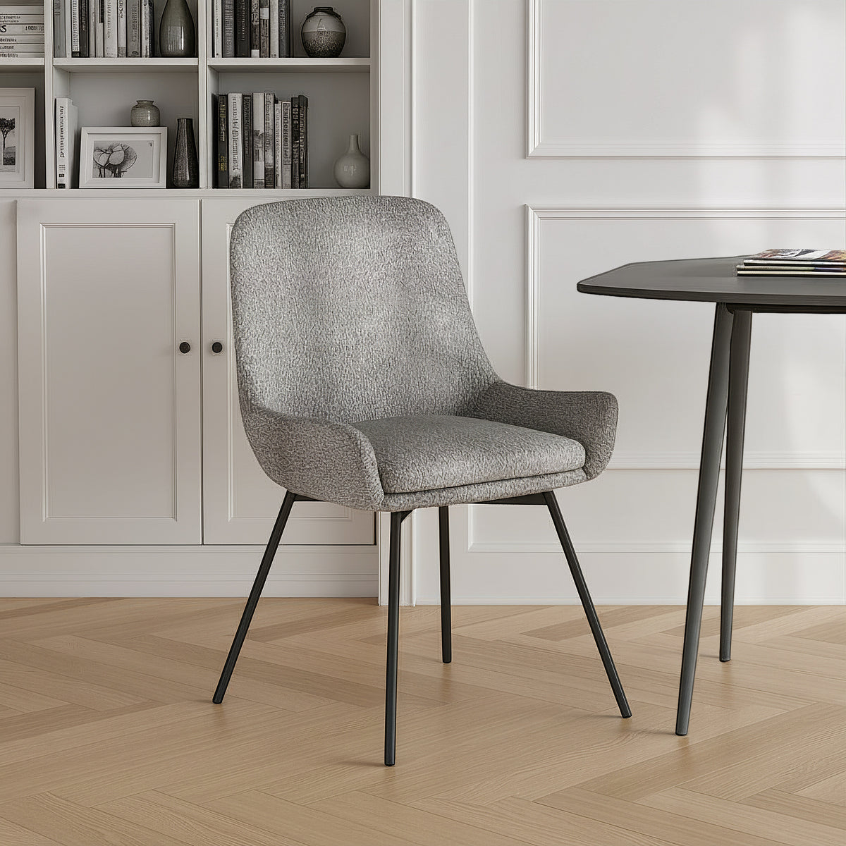 Shorwell Grey Boucle Curved Seat Dining Chair from Roseland Furniture