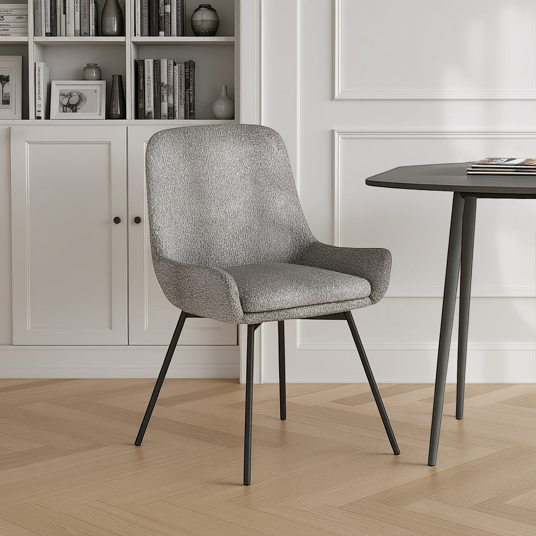 Shorwell Grey Boucle Curved Seat Dining Chair from Roseland Furniture