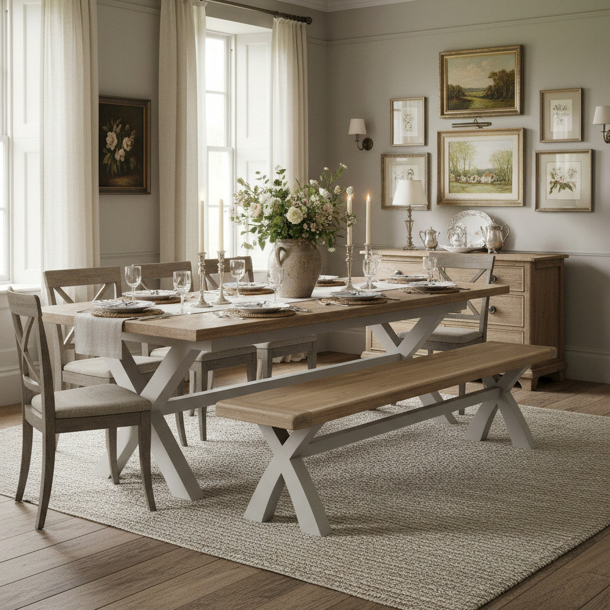 Penzance 200cm Cross Leg Bench from Roseland Furniture