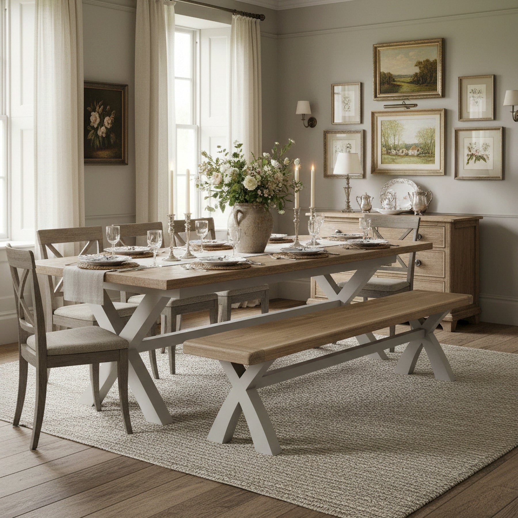 Penzance 200cm Cross Leg Bench from Roseland Furniture