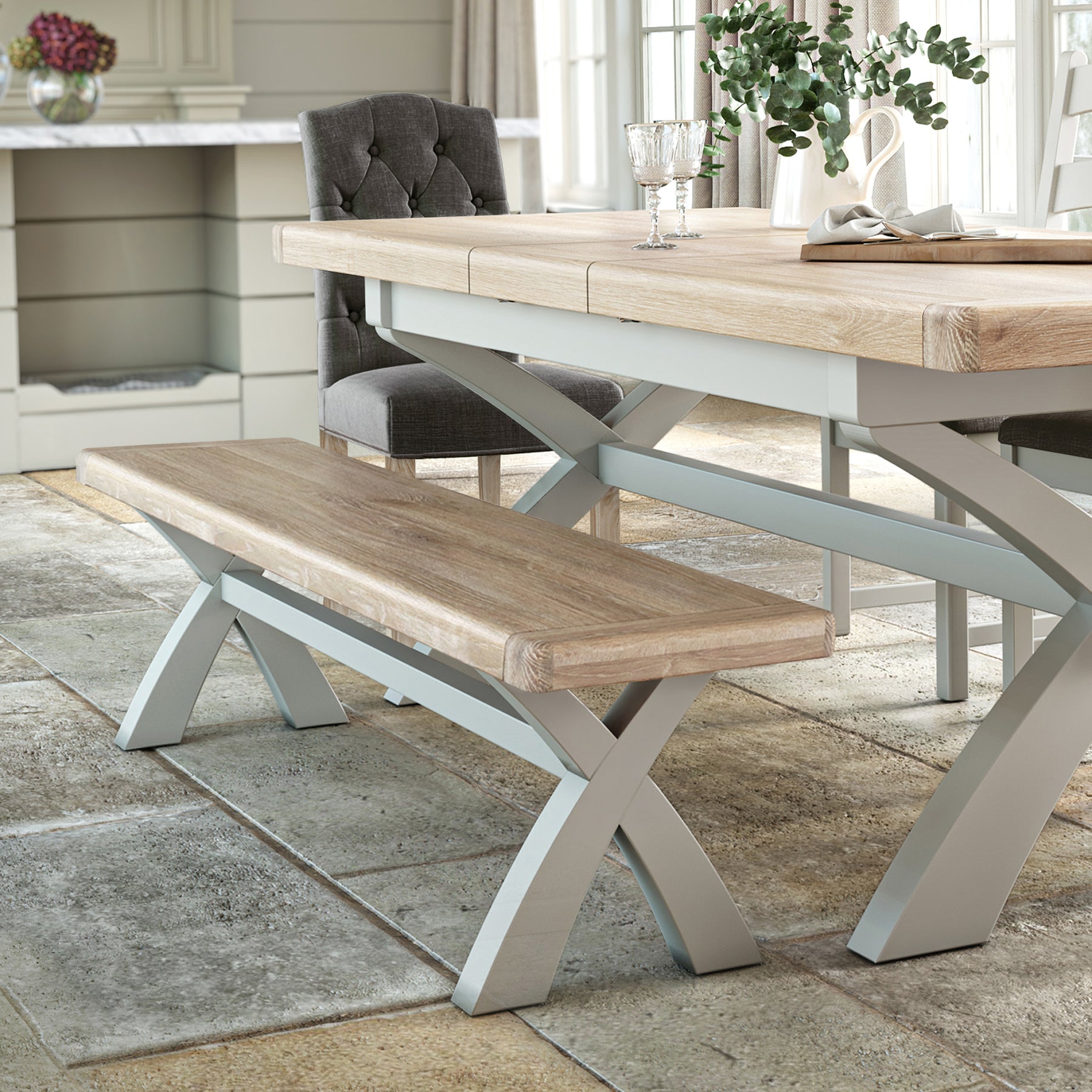 Penzance 200cm Cross Leg Bench from Roseland Furniture