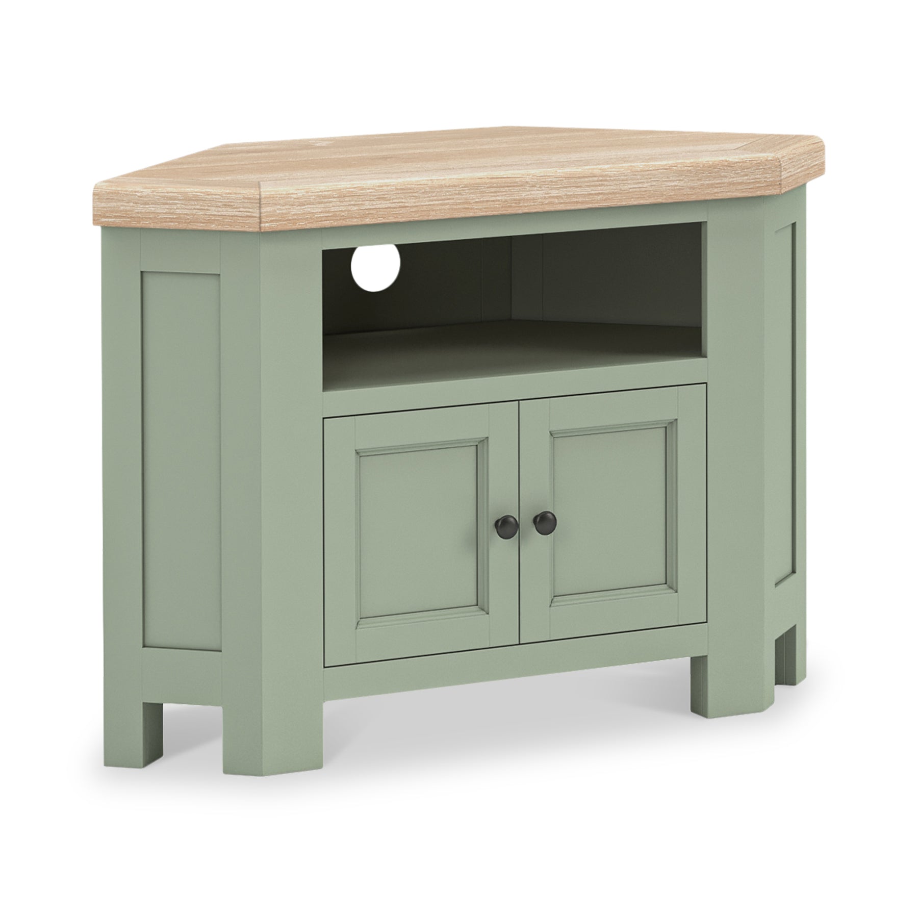 Penzance Sage Green 2 Door Corner TV Unit from Roseland Furniture