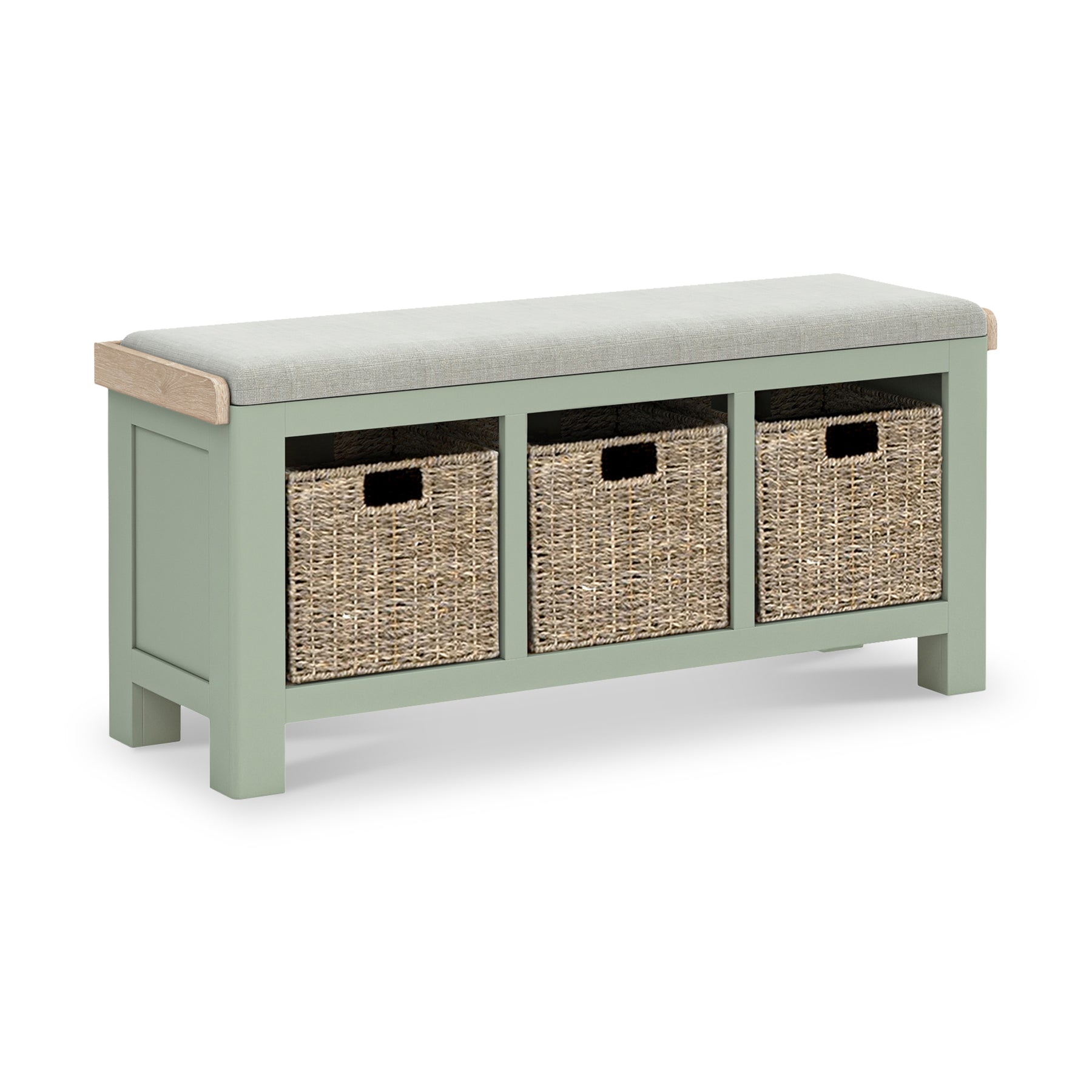 Penzance Stone Grey Storage Bench with Baskets from Roseland Furniture