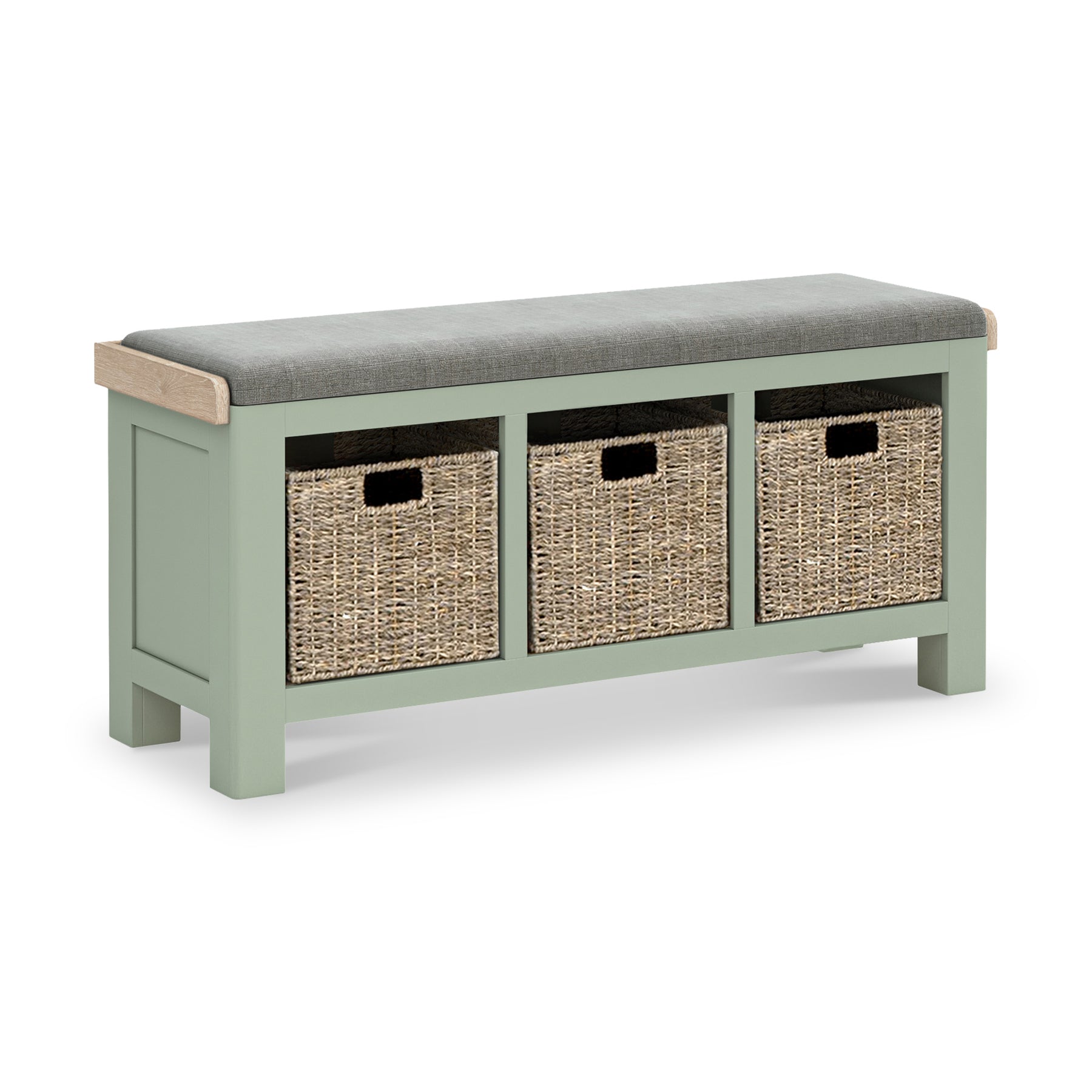 Penzance Stone Grey Storage Bench with Baskets from Roseland Furniture