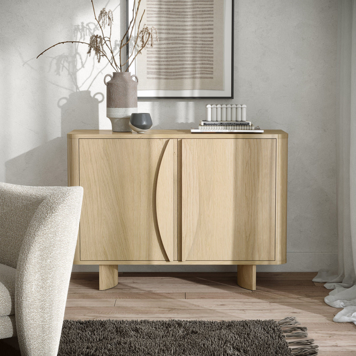 Whitstone Light Oak 2 Door Small Sideboard Cabinet for Hall | Roseland