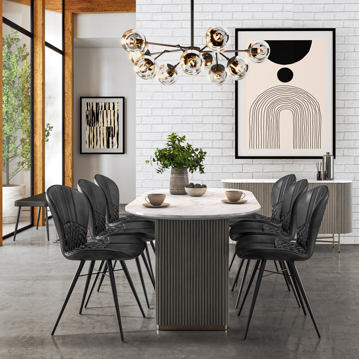Wooden Dining Grey Marble Top Dining Table Amelie Grey 180cm