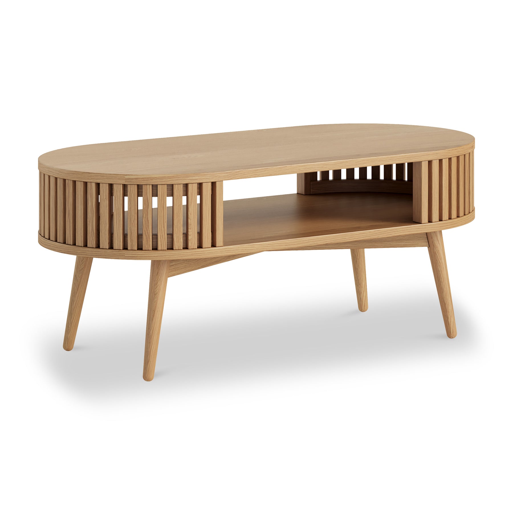 Shorwell Oak Slatted Open Shelf Oval Coffee Table from Roseland Furniture