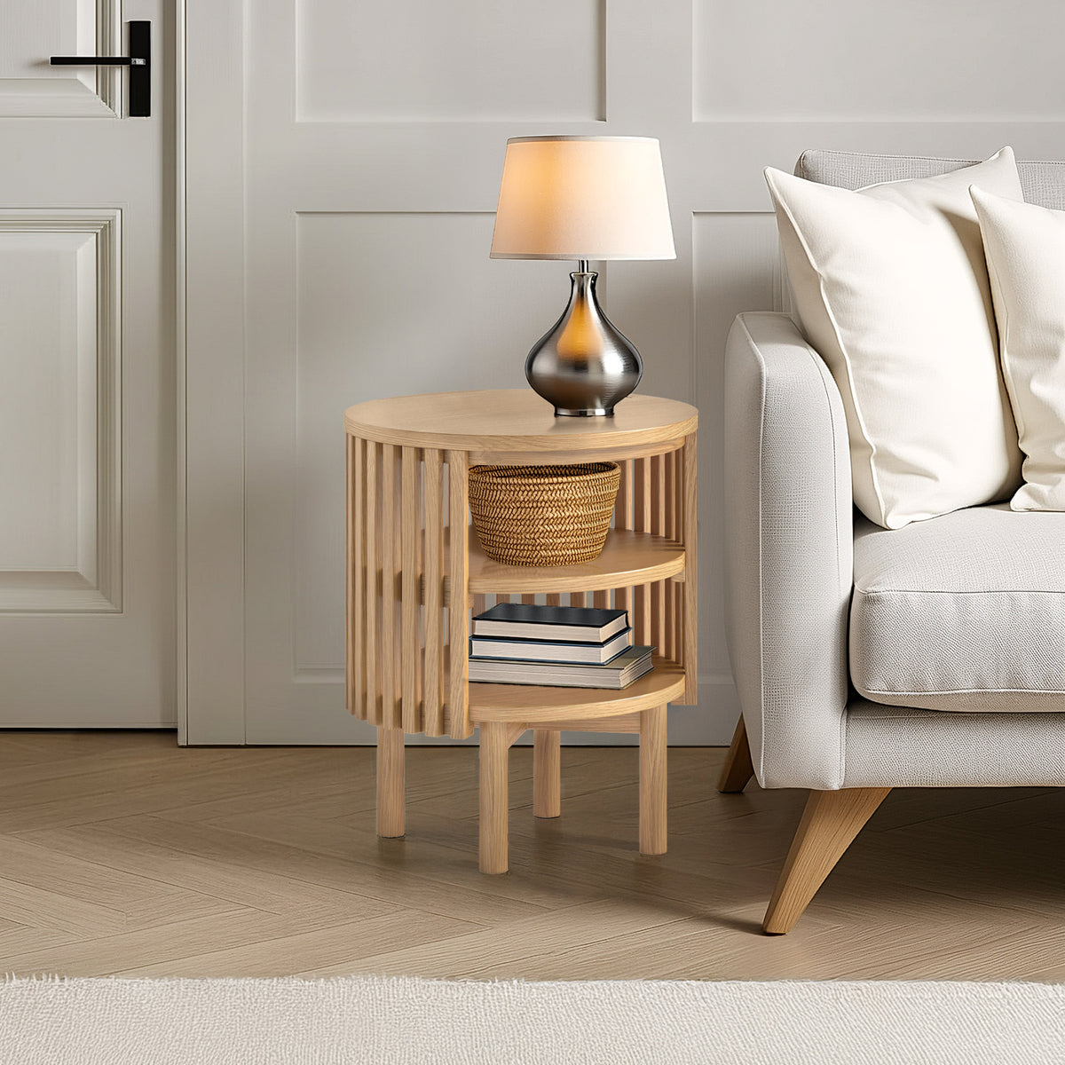 Shorwell Oak Slatted Open Shelf Side Table Oak from Roseland Furniture