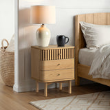 Shorwell Oak Slatted 3 Drawer Bedside from Roseland Furniture
