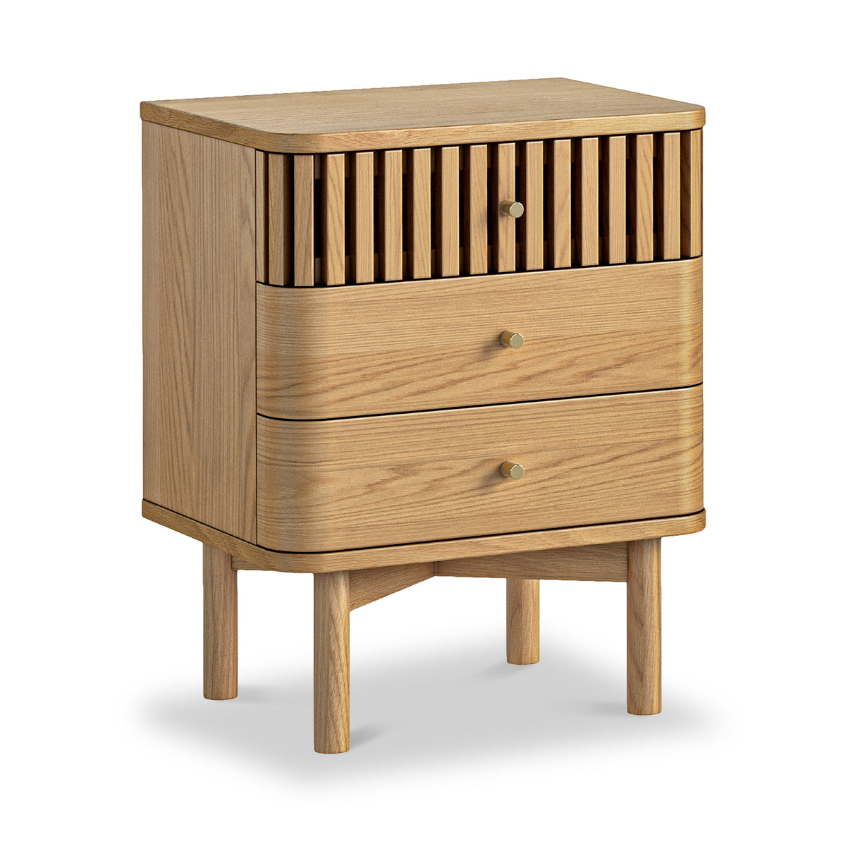 Shorwell Oak Slatted 3 Drawer Bedside from Roseland Furniture