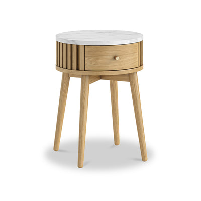 Shorwell Oak & Marble Slatted 1 Drawer Side Table