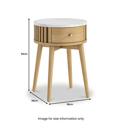 Shorwell Oak & Marble Slatted 1 Drawer Side Table
