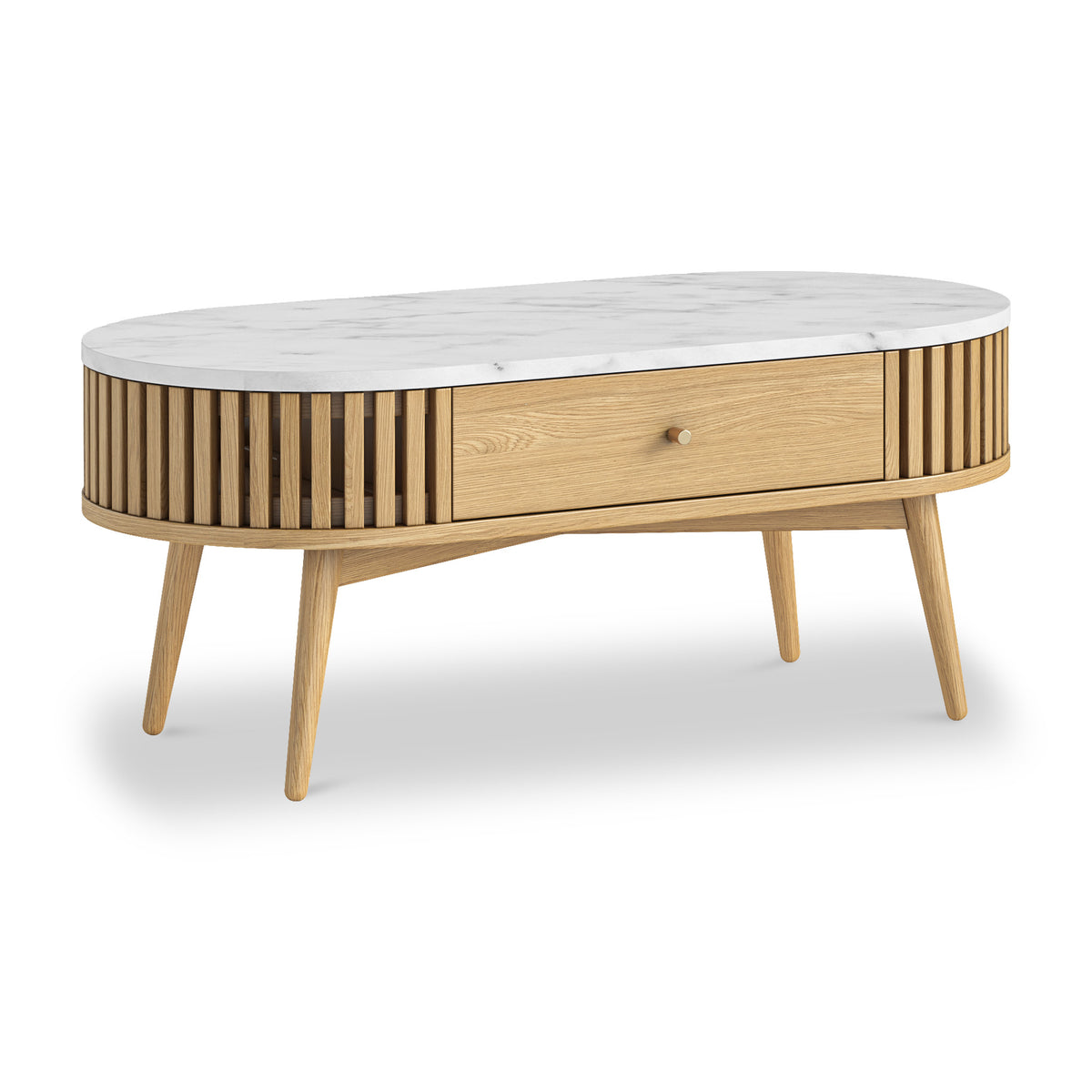 Shorwell Oak Marble 1 Drawer Oval Coffee Table Natural from Roseland Furniture