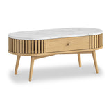 Shorwell Oak Marble 1 Drawer Oval Coffee Table Natural from Roseland Furniture