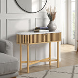 Shorwell Oak Marble Oval Console Table Natural from Roseland Furniture